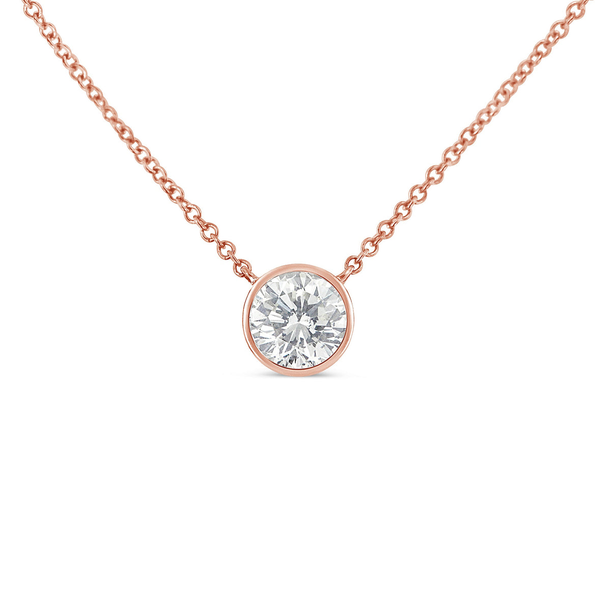 10K Rose Gold 1/5 Carat Round Brilliant-Cut Diamond Modern Bezel-Set Solitaire 16"-18" Pendant Necklace (H-I Color, SI2-I1 Clarity)