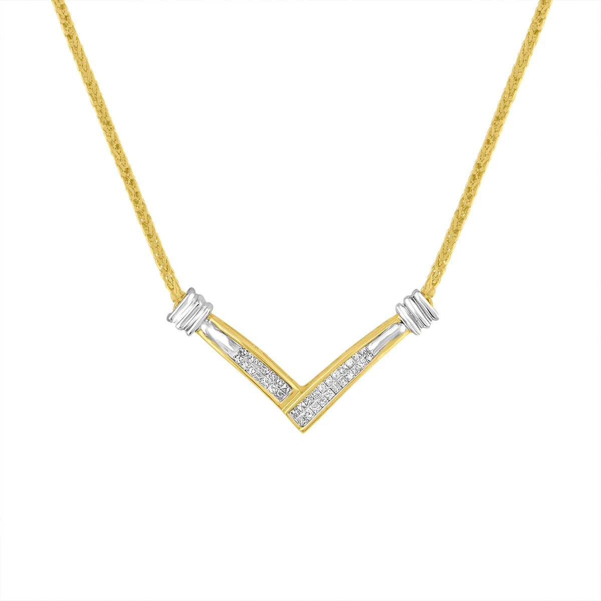 14K Yellow and White Gold 1/4 Cttw Princess Cut Diamond Channel-Set â€œVâ€ Shape 18" Pendant Necklace (H-I Color, SI2-I1 Clarity)