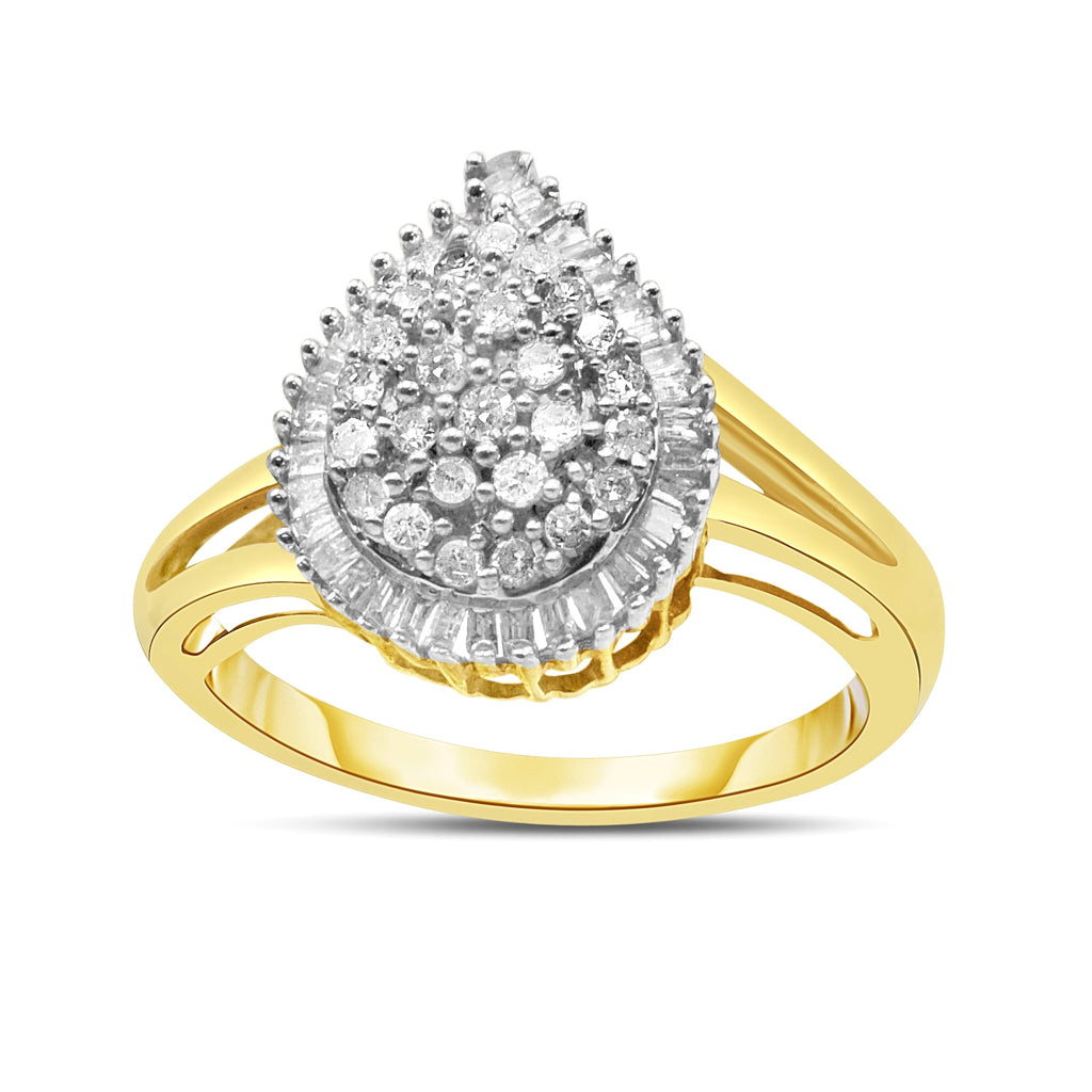 14K Yellow and White Gold 1.00 Cttw Round and Baguette-Cut Diamond Ballerina Cocktail Ring (H-I Color, SI2-I1 Clarity)