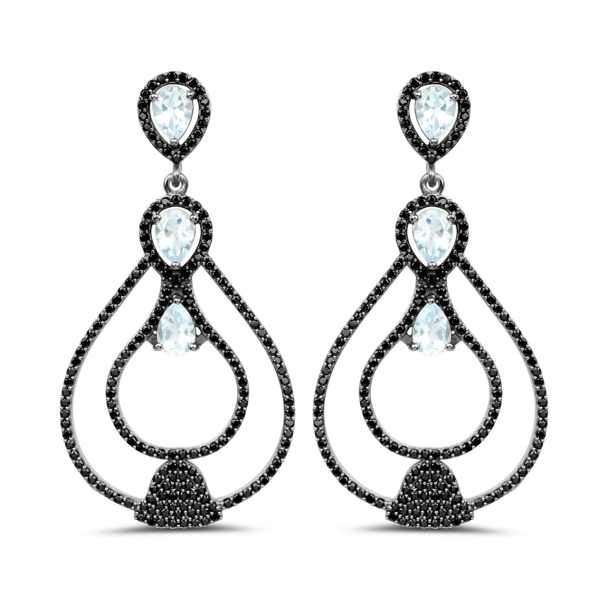 8.81 Carat Genuine Blue Topaz and Black Spinel .925 Sterling Silver Earrings
