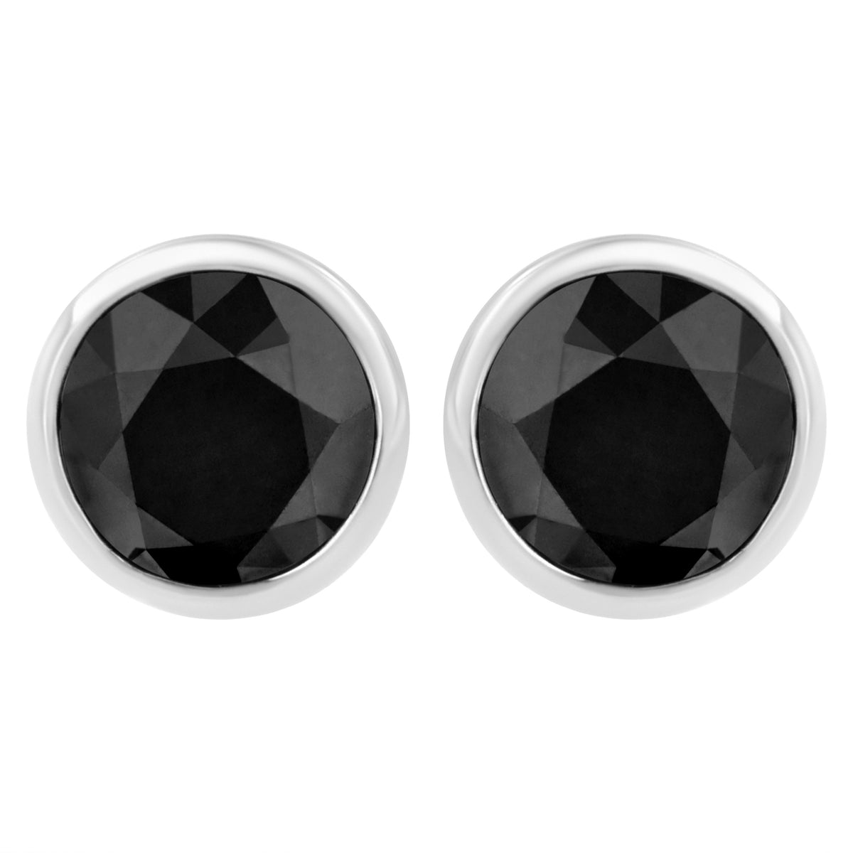 14K White Gold 1/2 Cttw Round Brilliant-Cut Black Diamond Bezel-Set Stud Earrings with Screw Backs (Fancy Color-Enhanced, I2-I3 Clarity)