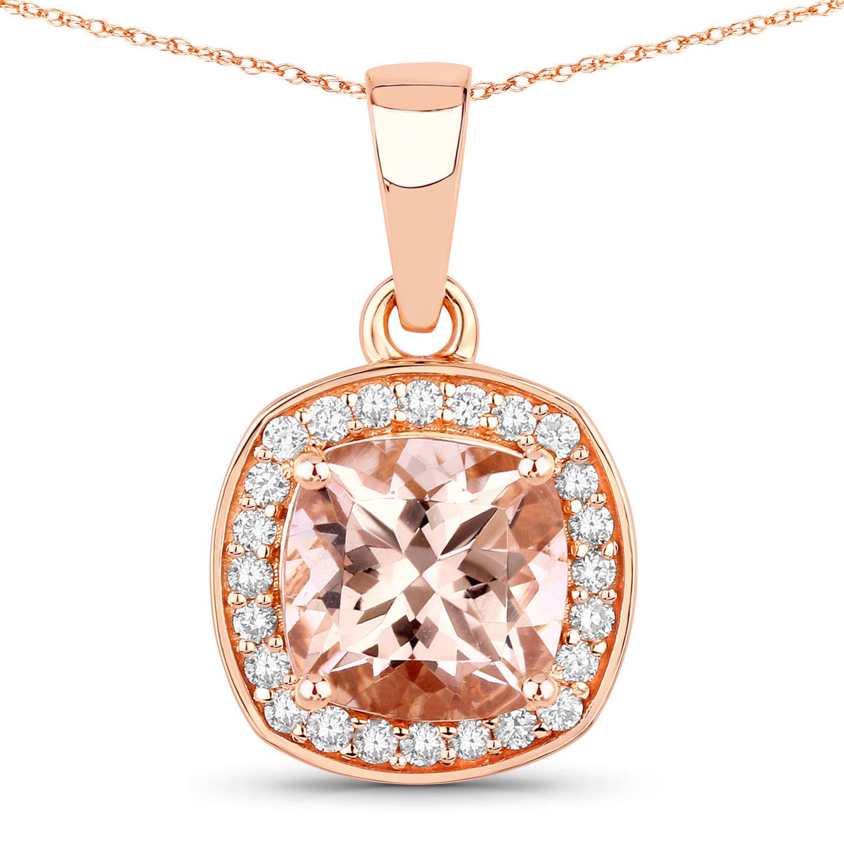 1.36 Carat Genuine Morganite and White Diamond 14K Rose Gold Pendant