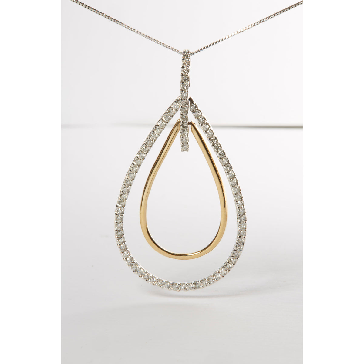 14K Two-Tone Gold Round Cut Diamond Double Burst Pendant Necklace (1.00 cttw, H-I Color, SI2-I1 Clarity)