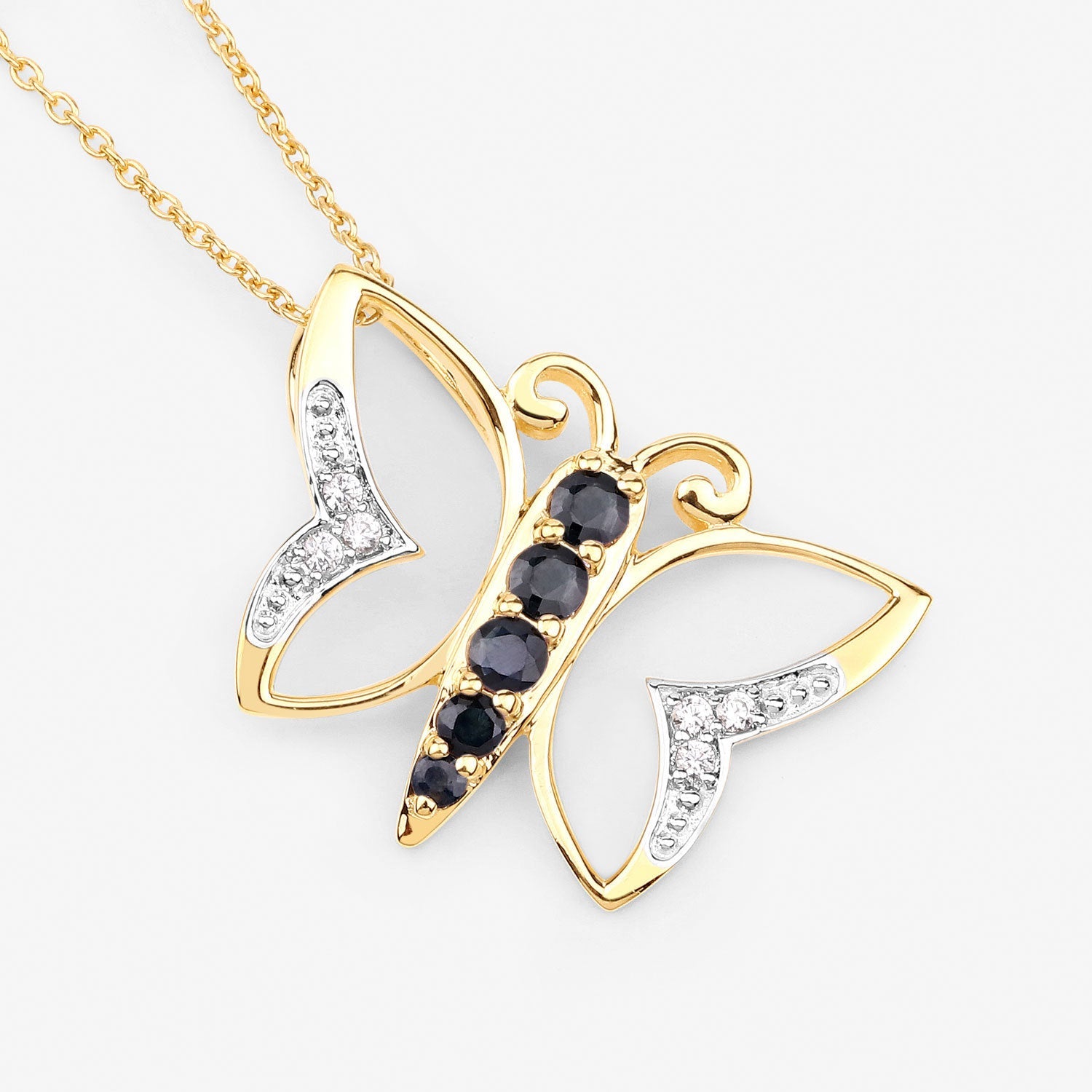0.56 Carat Genuine Blue Sapphire and White Zircon .925 Sterling Silver Necklace