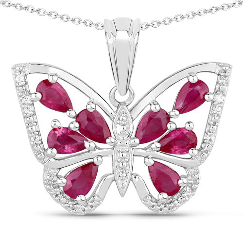 2.07 Carat Genuine Ruby and White Zircon .925 Sterling Silver Pendant