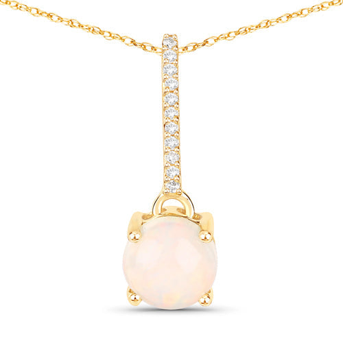 0.53 Carat Genuine Ethiopian Opal and White Diamond 10K Yellow Gold Pendant