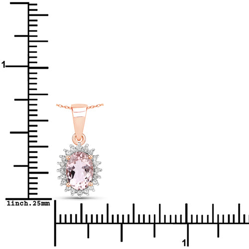 0.81 Carat Genuine Morganite and White Diamond 14K Rose Gold Pendant