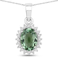 1.39 Carat Genuine Green Tourmaline and White Diamond 14K White Gold Pendant