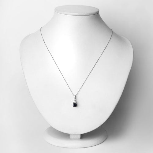 0.88 Carat Genuine Blue Sapphire and White Diamond 10K White Gold Pendant