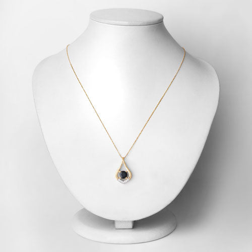 1.24 Carat Genuine Blue Sapphire and White Diamond 10K Yellow Gold Pendant