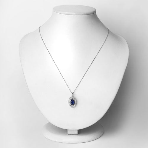 1.71 Carat Genuine Blue Sapphire and White Diamond 14K White Gold Pendant