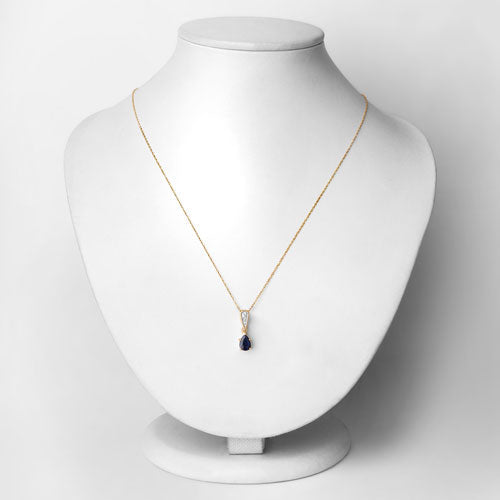 0.85 Carat Genuine Blue Sapphire and White Diamond 14K Yellow Gold Pendant