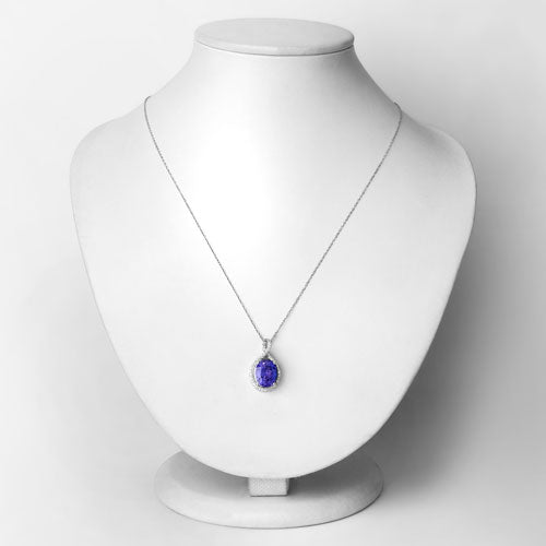 4.64 Carat Genuine Tanzanite and White Diamond 14K White Gold Pendant