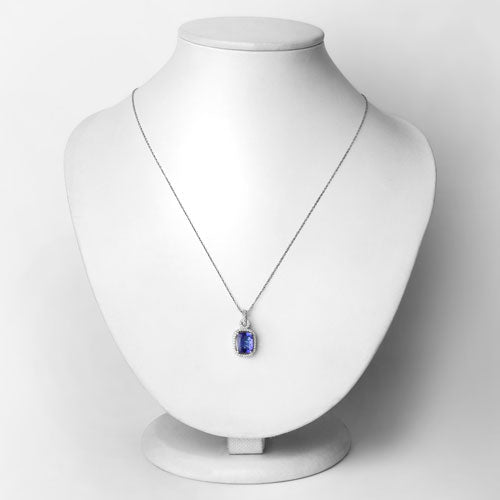 2.25 Carat Genuine Tanzanite and White Diamond 14K White Gold Pendant