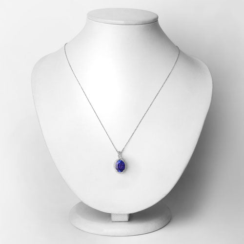 3.21 Carat Genuine Tanzanite and White Diamond 14K White Gold Pendant