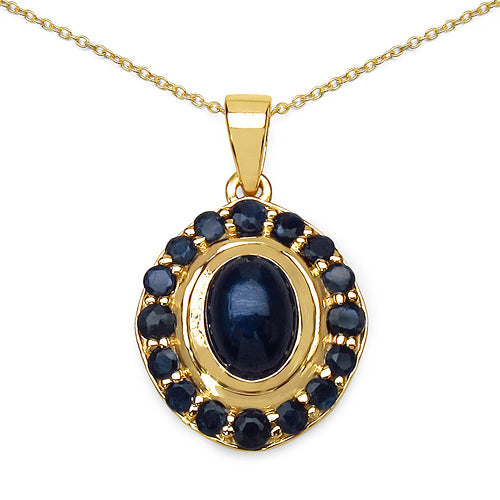 3.02 Carat Genuine Blue Sapphire .925 Sterling Silver Pendant