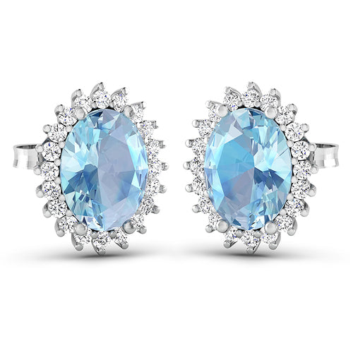 2.36 Carat Genuine Aquamarine and White Diamond 14K White Gold Earrings