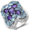 5.53 Carat Genuine Amethyst & Blue Topaz .925 Sterling Silver Ring