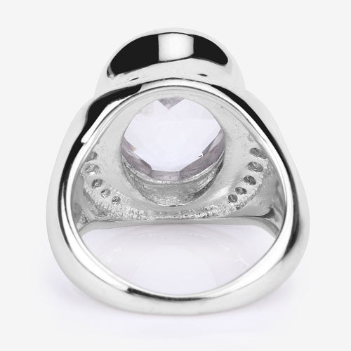 5.38 Carat Genuine Crystal Quartz and White Diamond .925 Sterling Silver Ring