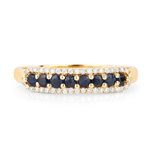 0.43 Carat Genuine Blue Sapphire and White Diamond 14K Yellow Gold Ring