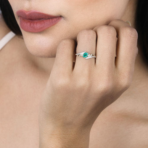 0.51 Carat Genuine Zambian Emerald and White Diamond 14K Yellow Gold Ring