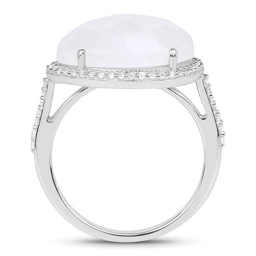7.33 Carat Genuine White Rainbow Moonstone And White Topaz .925 Sterling Silver Ring