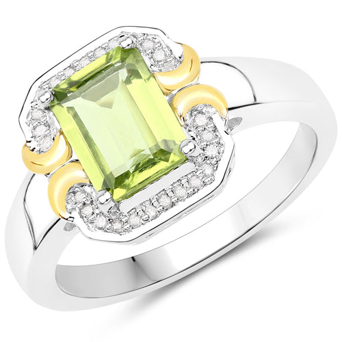 1.67 Carat Genuine Peridot and White Diamond .925 Sterling Silver Ring