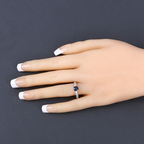 0.89 Carat Genuine Blue Sapphire and White Diamond 10K White Gold Ring
