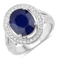 4.74 Carat Genuine Blue Sapphire and White Diamond 14K White Gold Ring