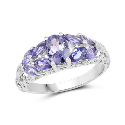 1.63 Carat Genuine Tanzanite .925 Sterling Silver Ring