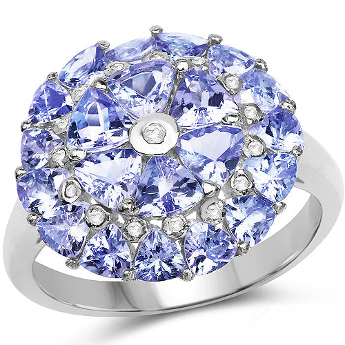 2.96 Carat Genuine Tanzanite and White Diamond .925 Sterling Silver Ring